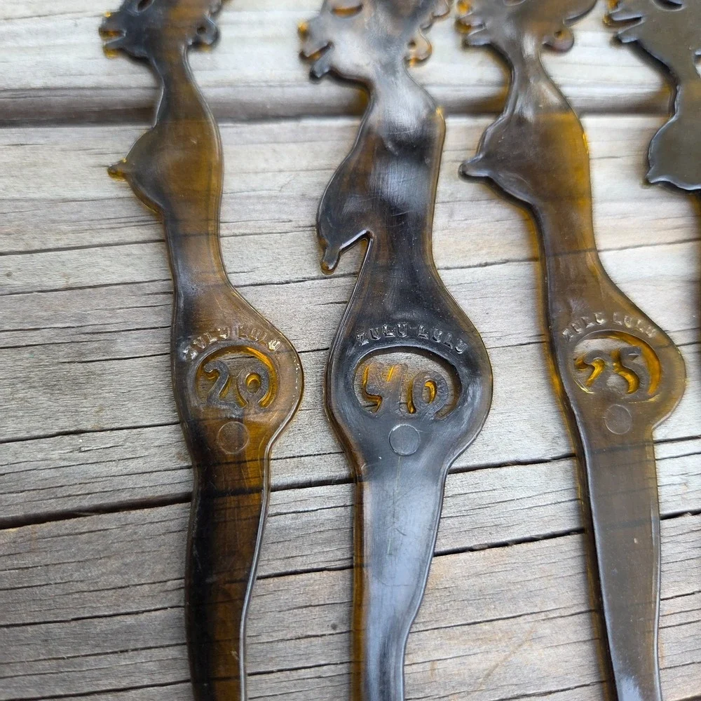 SET OF ALL 6 CELLULOID ZULU LULU MID CENTURY MODERN DRINK STIR STICKS OR SWIZEL